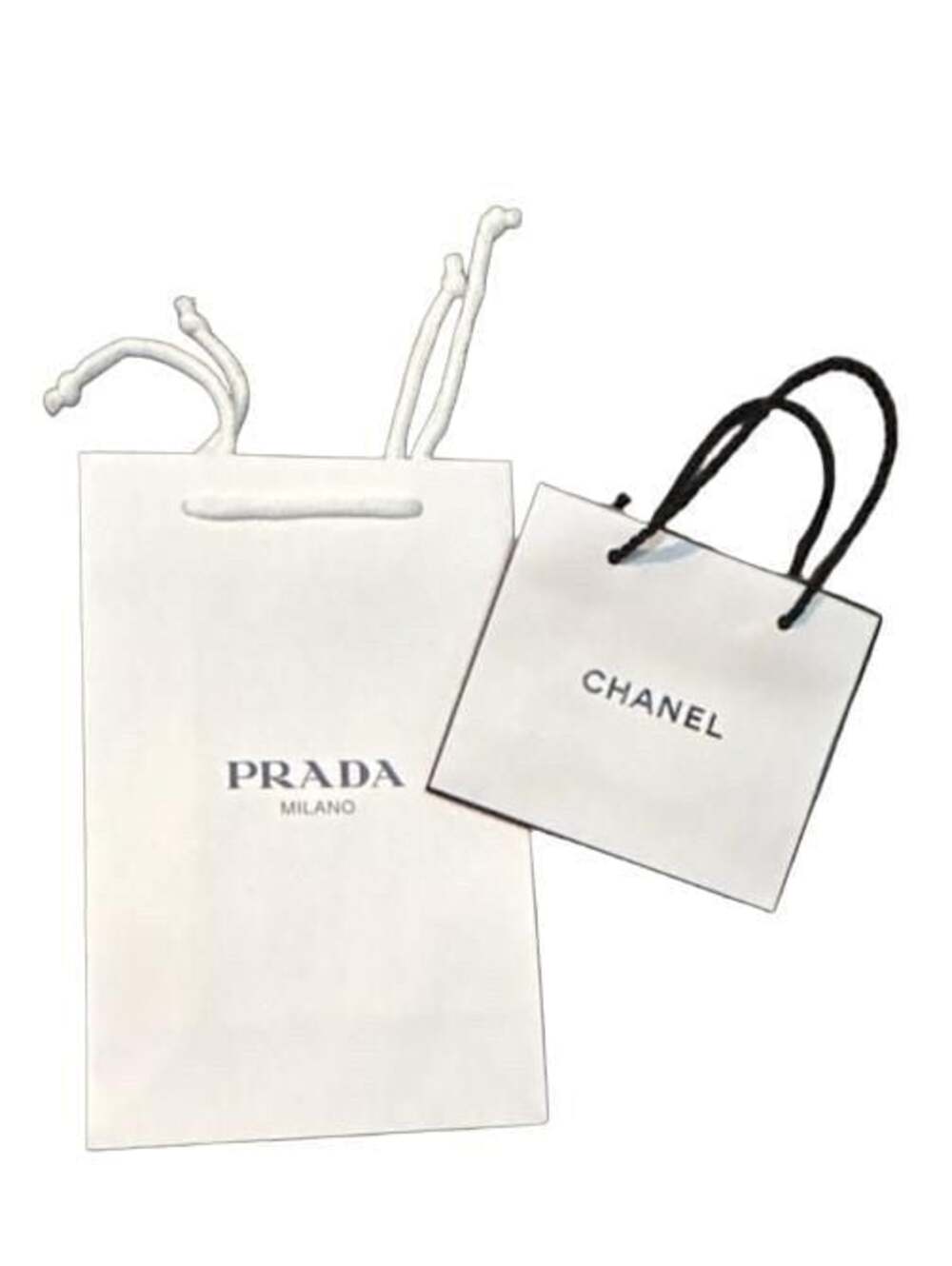 Prada Milano White Paper Shopping Gift Bag Small and Chanel Jewelry Mini Bag